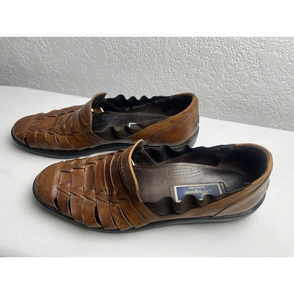 Bragano Italian Woven Brown Leather Slip-On Shoes Size 12M